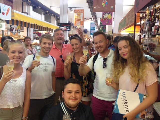 Spanish students in the main market in Denia