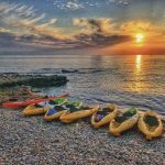 Kayaks on the beach in Spain