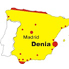 Mappa della Spagna con due punti, Madrid e Denia