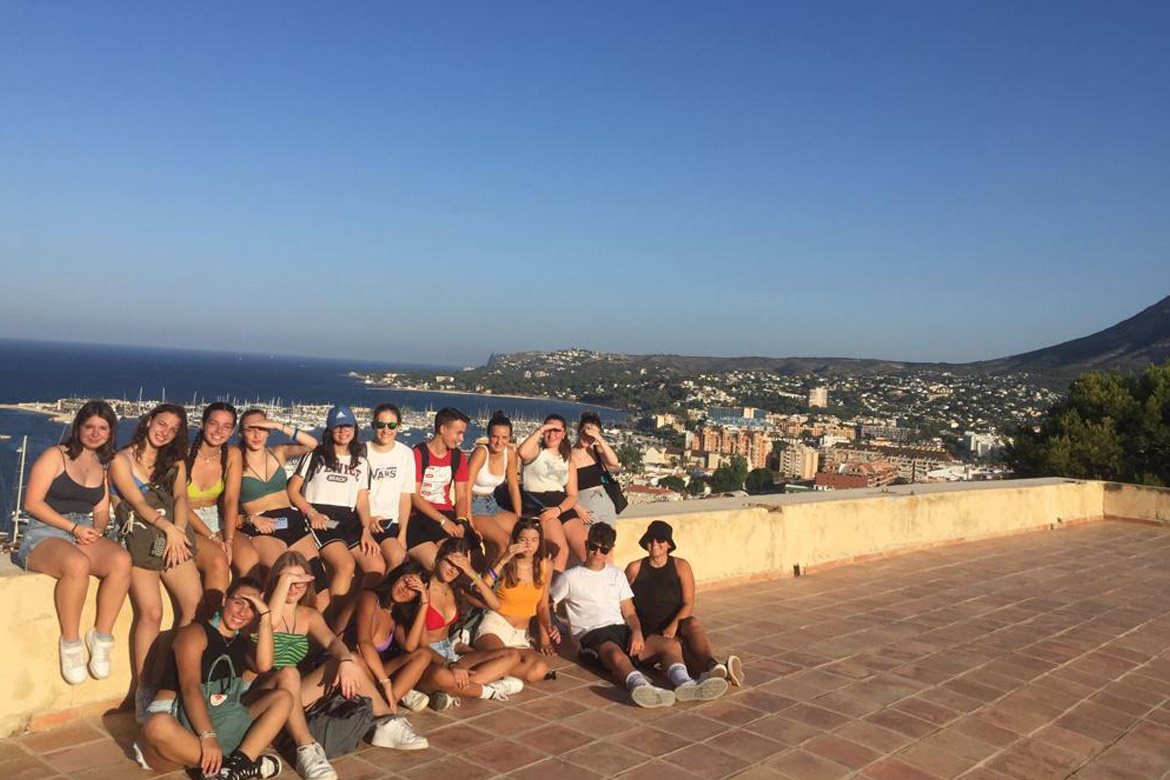 School group visiting Denia's castle in Spain