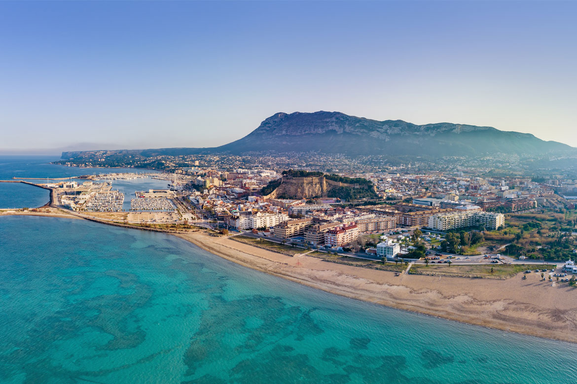 Aerial image of the city of Denia in Spain