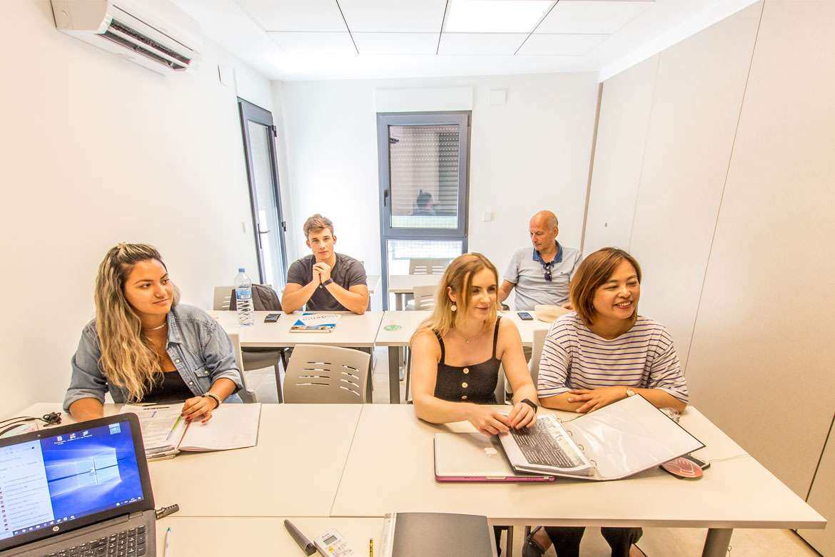 Students during the lessons of the school of Spanish TLCdénia in Spain, in Denia