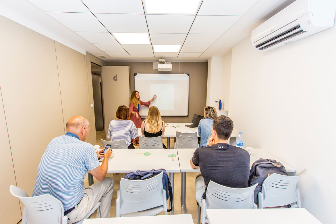 Students during the lessons of the school of Spanish TLCdénia in Spain, in Denia