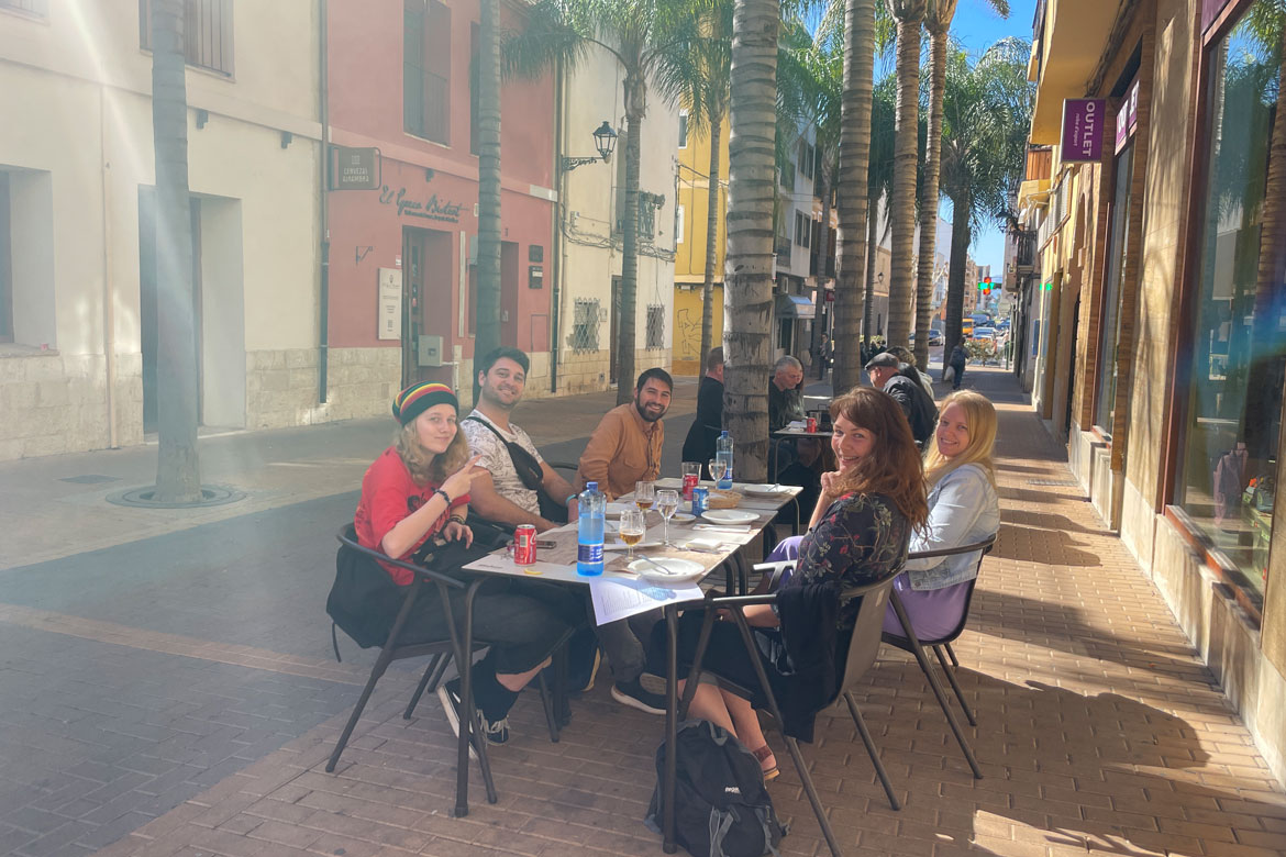 Students of Spanish taking tapas in Denia, Spain