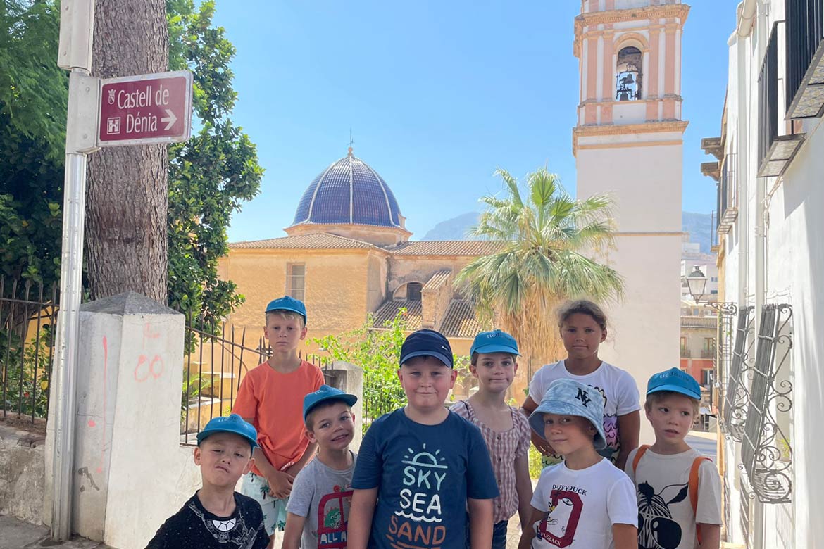 Kids in a street of Denia during their Spanish programme in Spain