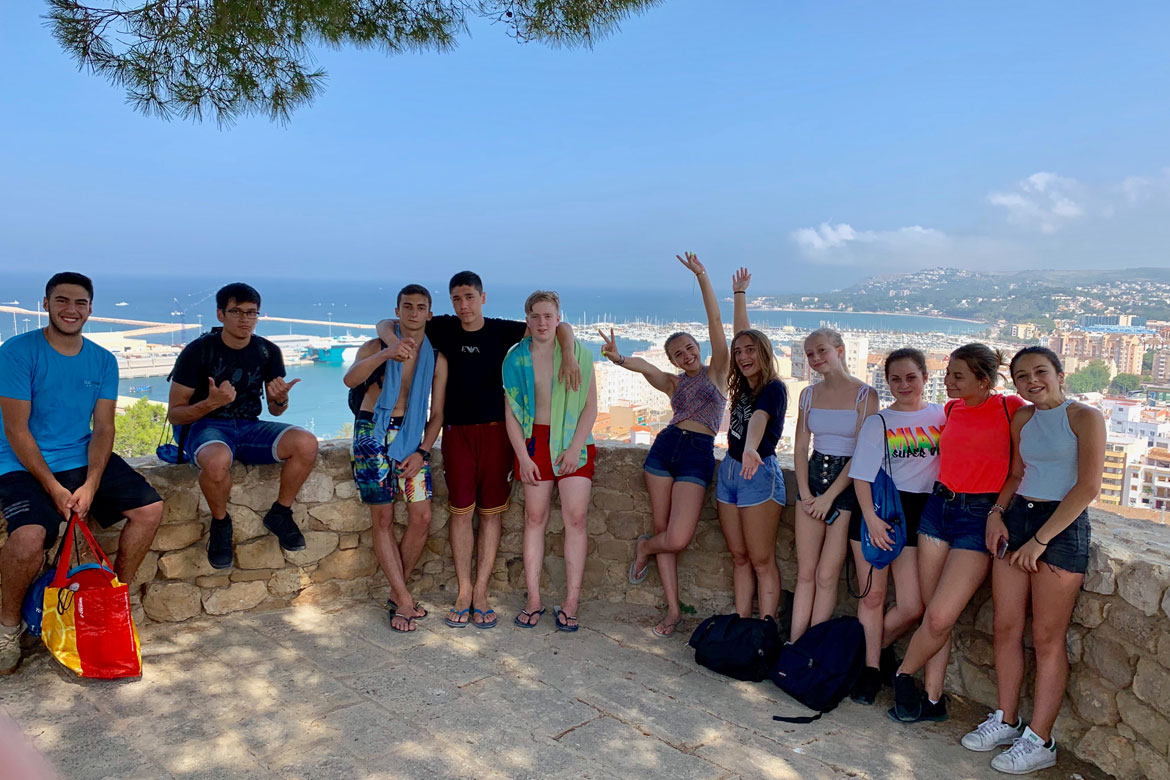 Group of teens in Denia's castle in Spain