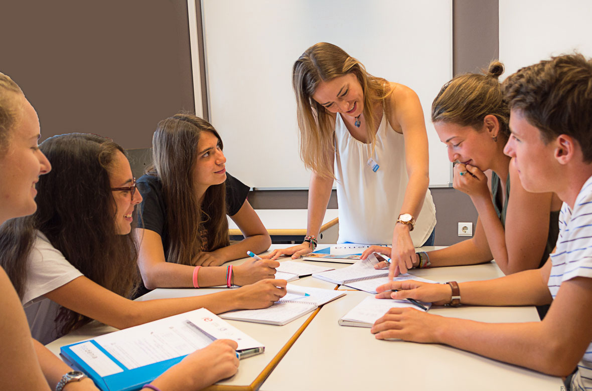 Students and teacher in a Spanish course for teens in Spain