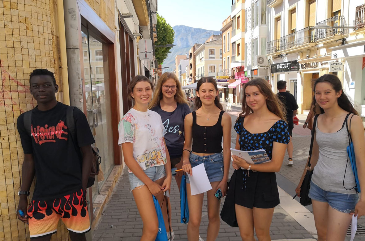 Teens in a street of Denia during their Spanish programme in Spain