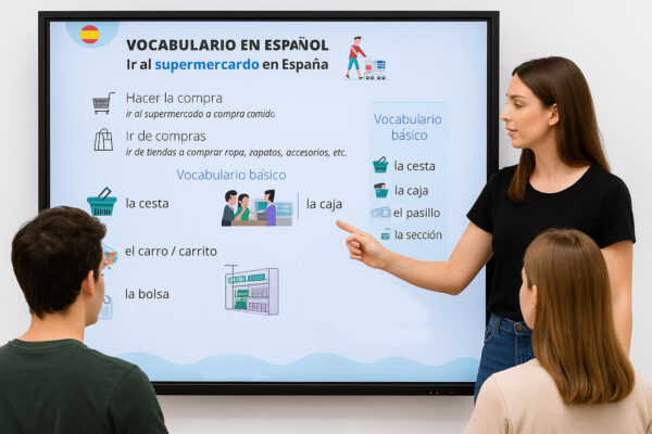 Преподаватель испанского у доски объясняет урок