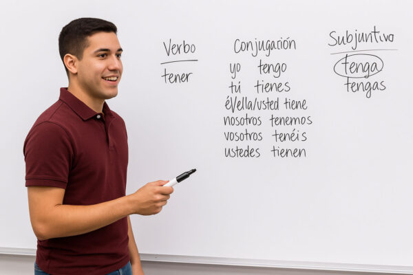 Учитель испанского у доски объясняет тему урока