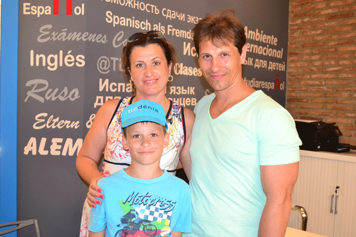 Family studying Spanish at school in Denia, Spain